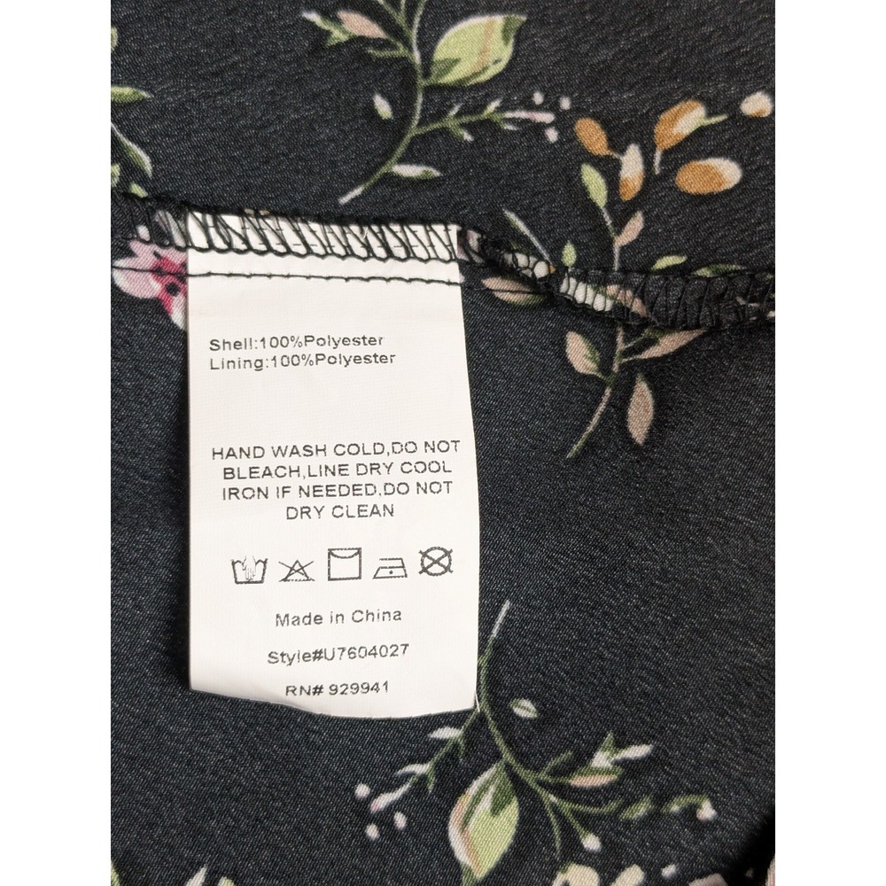 Suzanne Betro Black Floral Tie Front Long Bell Sleeve Midi Dress Size 1X - Picture 9 of 12